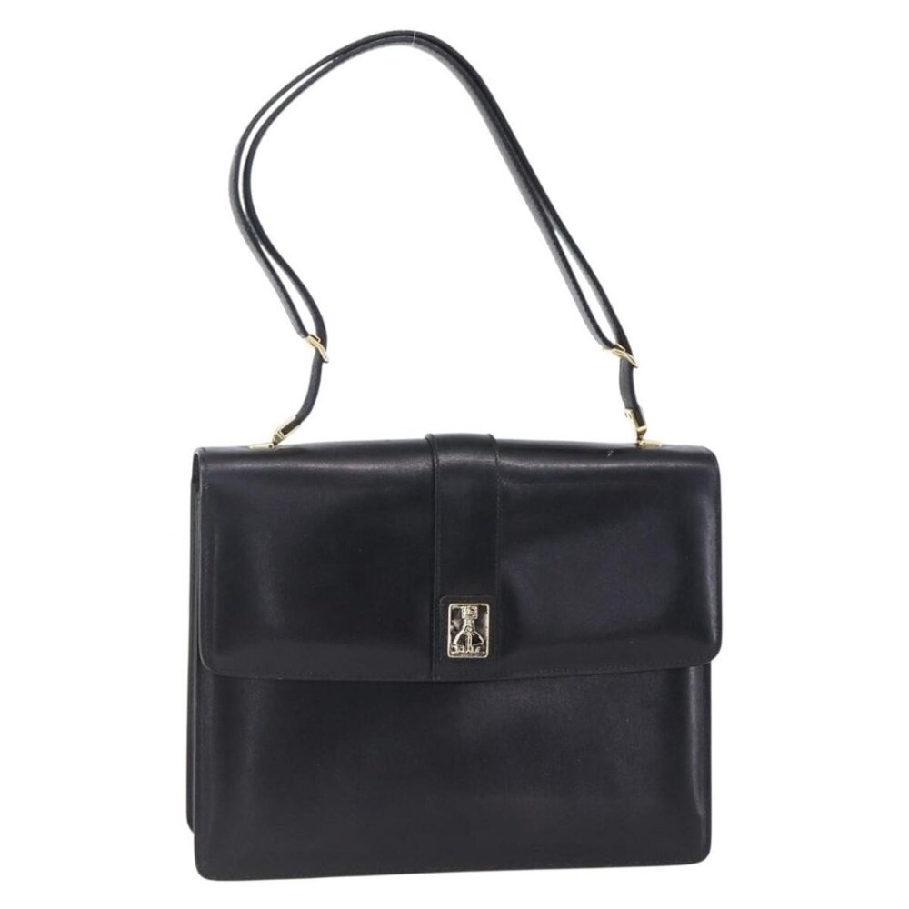 Authentic Burberrys Nova Check Shoulder Bag Leather Black Gold